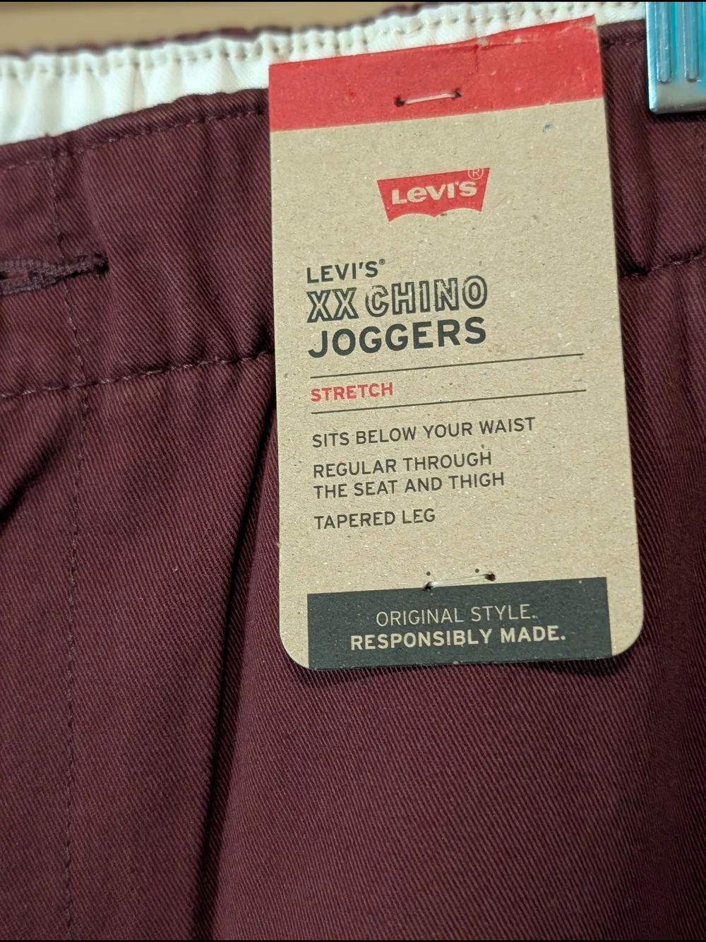 Brand New Levi's Men's Chino Joggers in Burgundy. Sz Med. Loungewear/Athleisure.